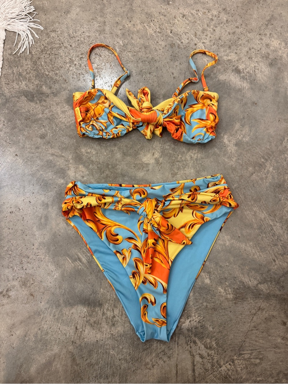 Agua Bendita Blue & Orange Baroque Bikini Set